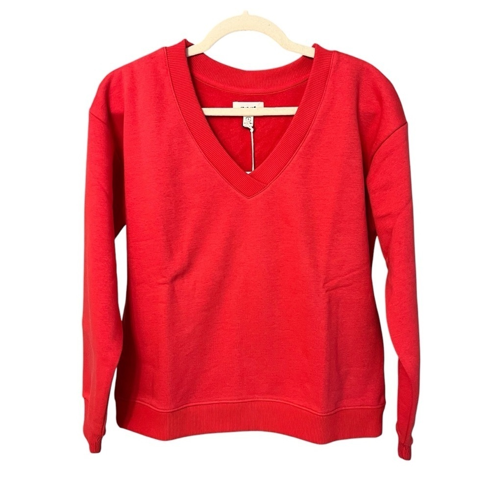 Pact Women’s Calla V-Neck Sweatshirt Rococco Red Small NWT Cozy Athleisure